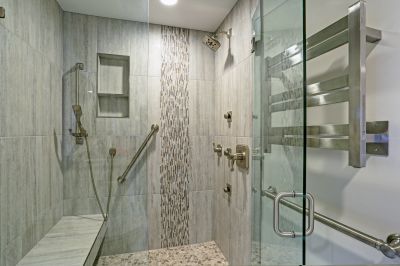 Corner Walk-in Shower with Large Tiles